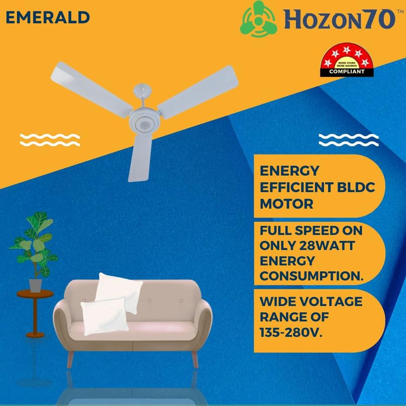 Image of Emerald 1200 mm BLDC ceiling fan with remote and energy saving technology with 2 years warranty White colour emerald model no : 48WE