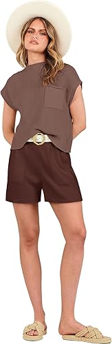 Miniatura 9 de ANRABESS Conjunto de ropa de verano de dos piezas para mujer, suéter de punto, pantalones cortos, sin botones y pantalones cortos, conjunto de ropa