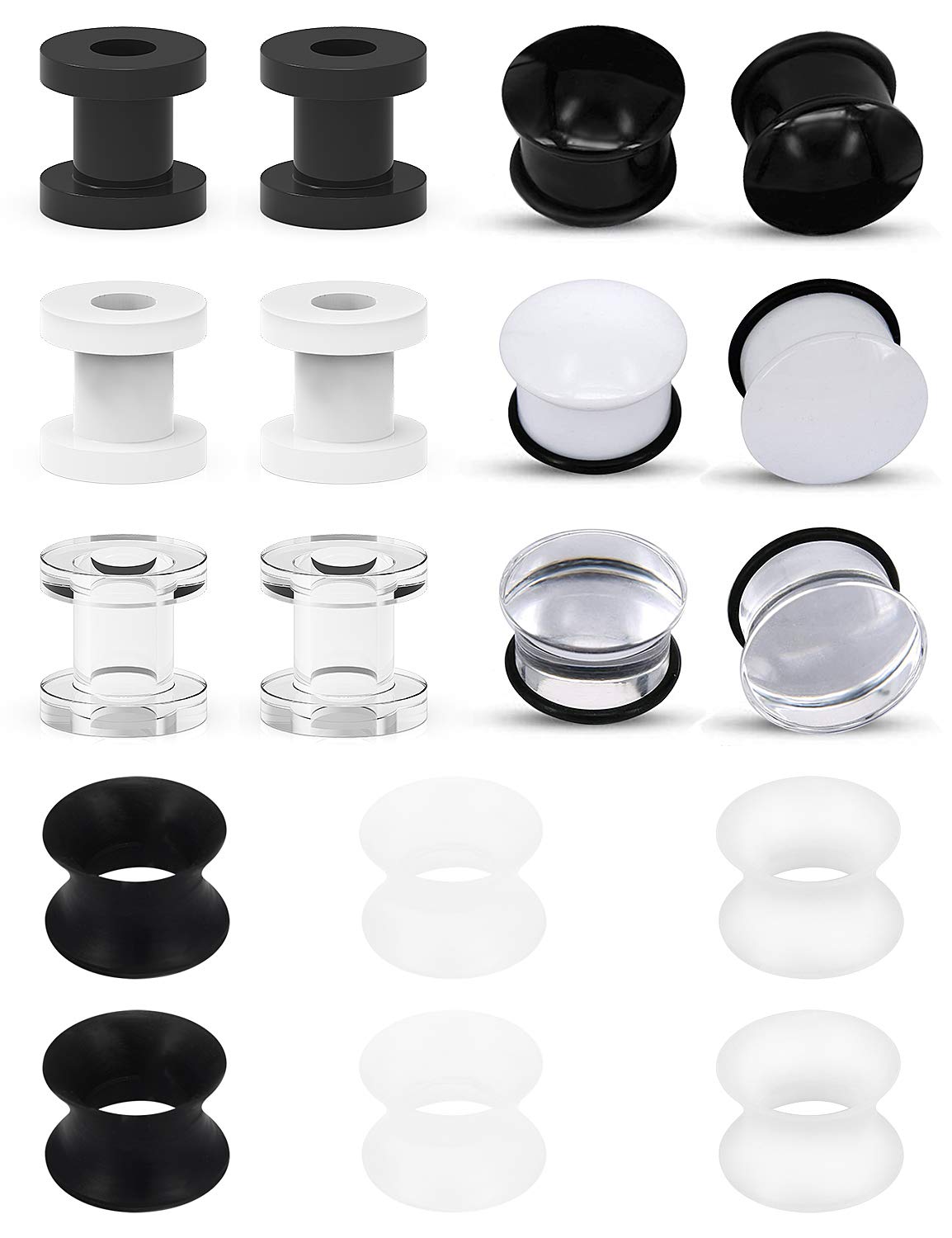 Lcolyoli Screw Fit Ear Gauges Kit Acrylic Tunnel Expander Stretcher Earrings Ultra Thin Silicone Ear Skin Flexible Flesh Earlobe Plugs Body Piercing