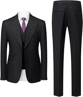 Men's Classic Stripe Suit 3 Piece Elegant Business Suit Two Button Wedding Prom Tuxedo Jacket Vest & Pants 2025