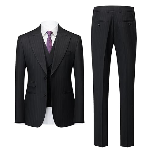 Mgnaie Mens Pin Stripe Suit 3 Piece Classic Business Suits
