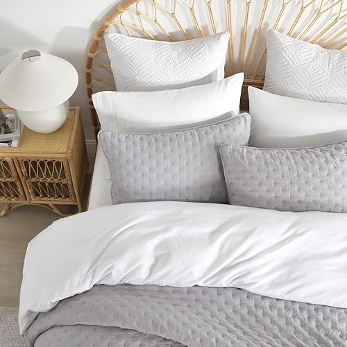 Miniatura 5 de Wistown Juego de ropa de cama reversible tamaño King, 3 piezas, suave y ligero, colcha para todas las estaciones, patrón de relieve manchado, gris