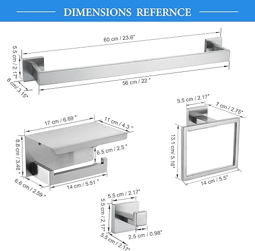 Miniatura 6 de Juego de toallas de baño de níquel cepillado, juego de accesorios de baño, incluye doble toallero, toallero, anillo para abrigo, soporte para papel