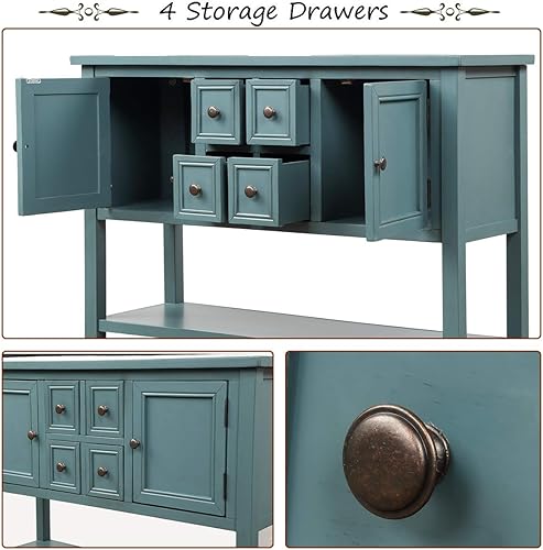 Miniatura 50 de Mesa consola con 2 armarios y 4 cajones, aparador de buffet de 46 pulgadas con estante inferior, mesa consola retro para cocina, pasillos, sala de