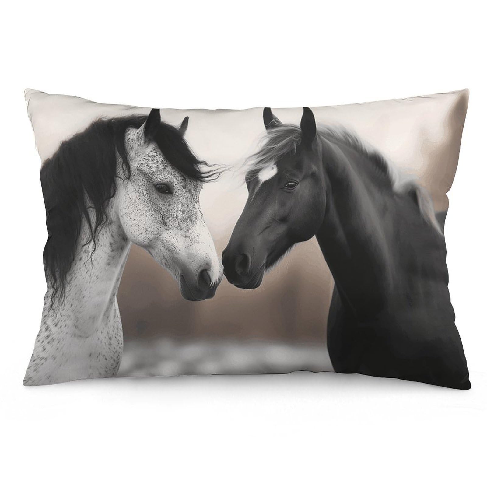 2 Pack Pillow Cases for Hair and Skin, Soft Breathable Pillow Case Covers with Hidden Zipper, Black and White Horses Pillowcase 16 "x24 Pillow Covers for Sleeping Gift