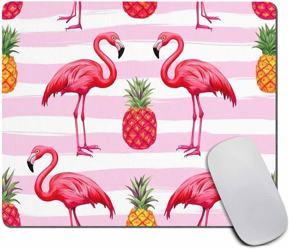 Summer Tropical Pattern with Flamingo and Pineapple Mouse Pad - Pink Mouse pad - Rectangle - Flamingo Mousepad - Pineapple Office Accessories Desk Home Decor