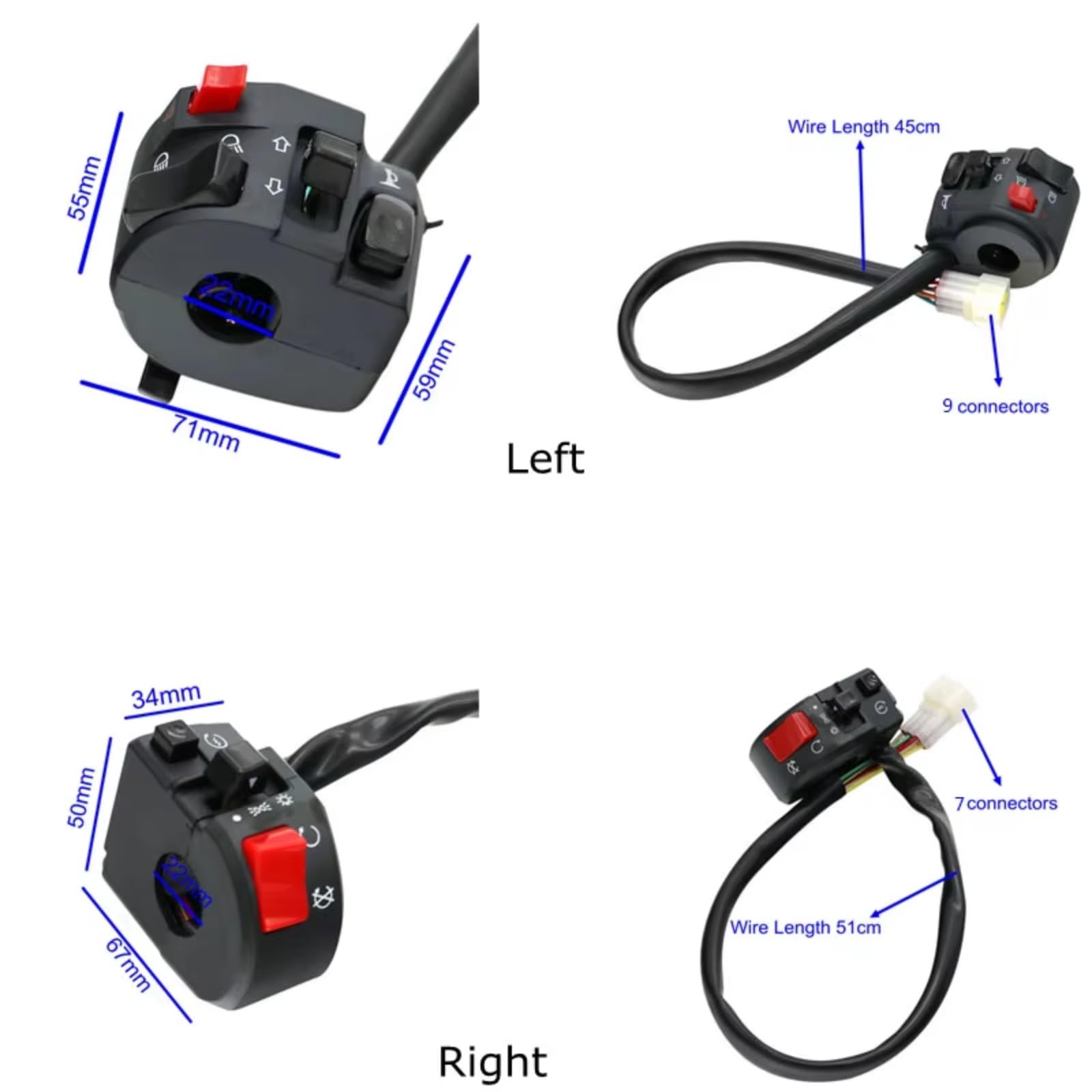 Interruptores De Botón De Señal De Giro Para Motocicleta 22mm Universal, Bocina De Moto, Señal De Giro, Lámpara Antiniebla Eléctrica, Arranque De Luz Interruptor manillar moto(Left Right)