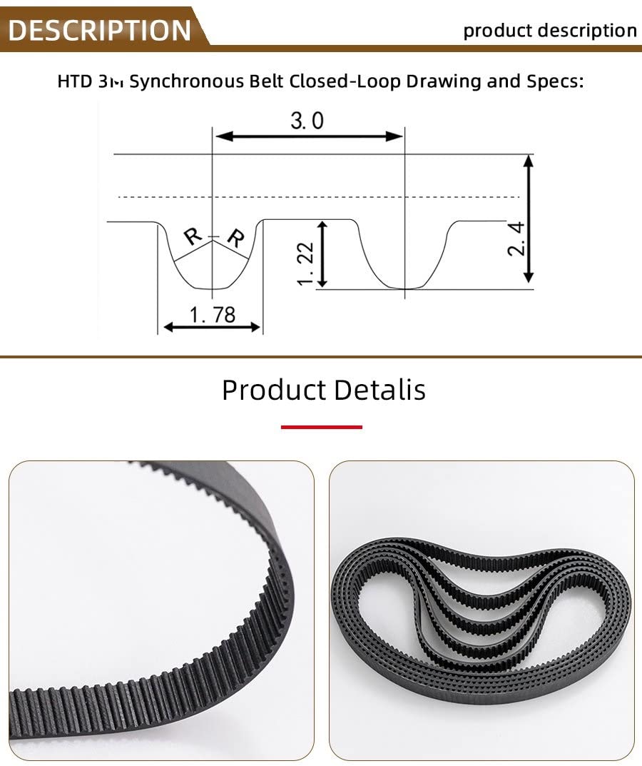2 Stück ARC HTD 3M Zahnriemen – Geschlossene Schlaufe, Breite 6–20 Mm, Längen 402–432 Mm, Teilung 3 Mm (3M408, 10 Mm Breit)