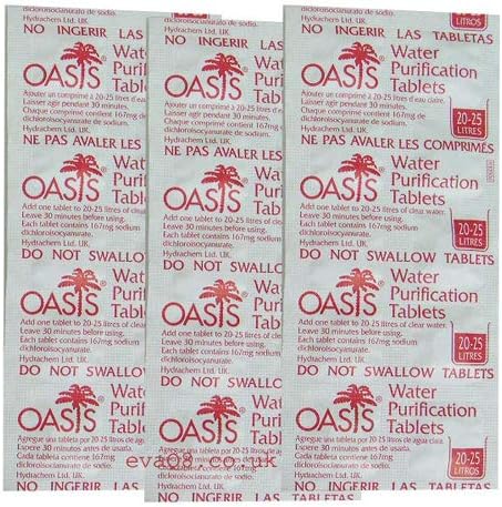 EVAQ8 Oasis 167mg Emergency Water Purification Tablets 500 Tablets - Treats 10,000 Litres