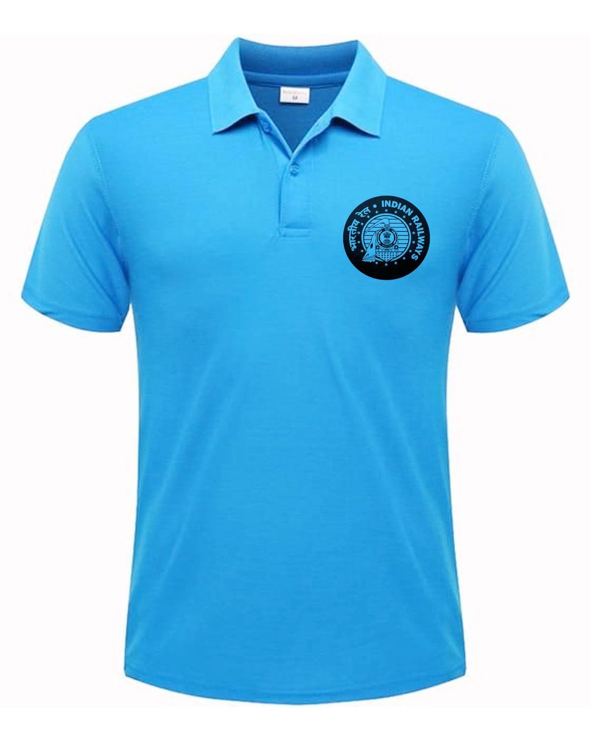Indian Railways Black Sky Blue Polo T-Shirt, Men's Casual Short Sleeve Cotton Tee with Official Railway Logo, Comfortable Fit-image-43
