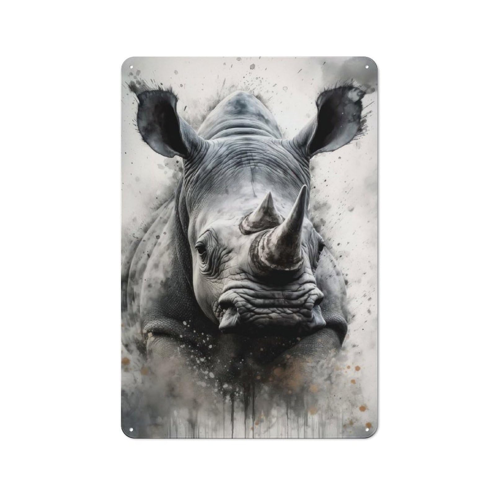Junmoney Rhinoceros Black Ink 30X20cm Retro Metal Plaque With For Garage Or Workshop, Housewarming Present For People Styling Garage And Workshop