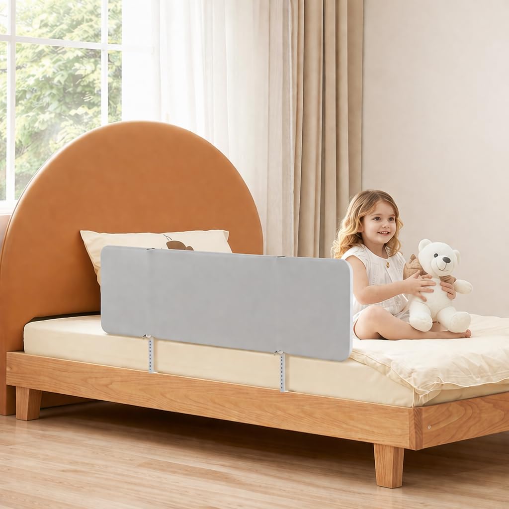 Bettgitter Rausfallschutz 180 cm, Klappbar Rausfallschutz Bett, Höhenverstellbar Bettschutzgitter für Kinder, Werkzeuglos Montierbar, Ideal für Unterwegs(Grau