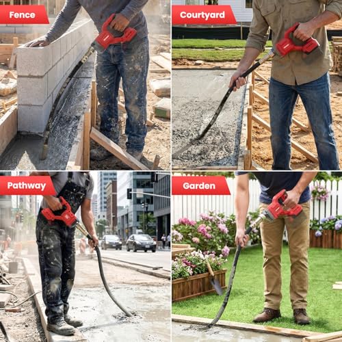 Cordless Concrete Vibrating Tool Compatible with Milwaukee M18 18V Battery, 800W Power Concrete Vibrator w/3.6FT Shaft Rod, 3600RPM Portable Electric Vibrarator Remove Air Bubble - Image 5