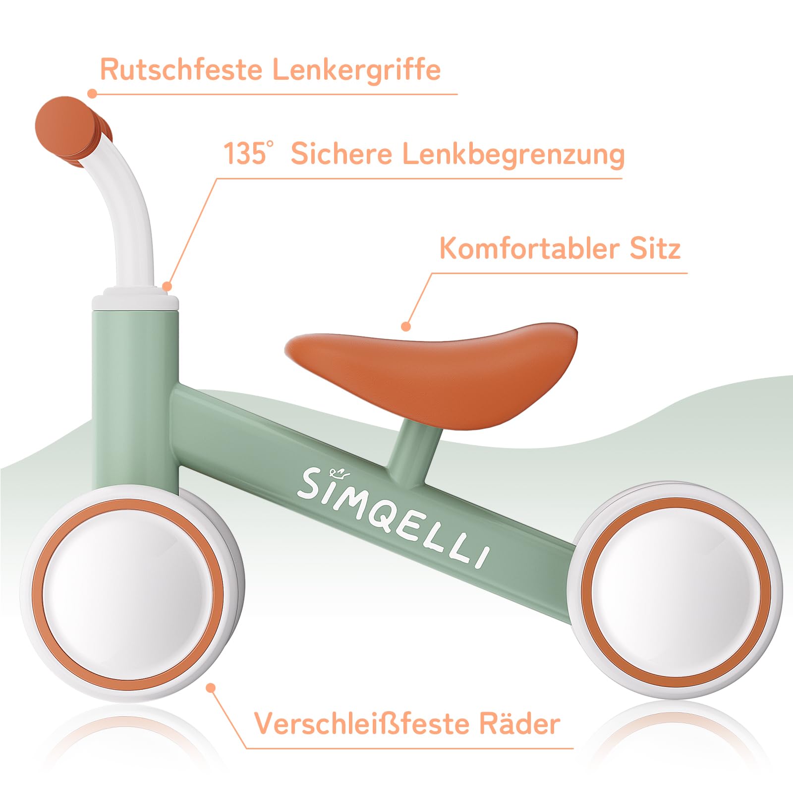 Kinder Laufrad ab 1 Jahr, Spielzeug für 10-24 Monate Baby Lauflernrad Fahrrad ohne Pedal mit 4 Rädern Laufräder für Jungen und Mädchen, Kleinkinder Erste Geburtstag Geschenk, Grün