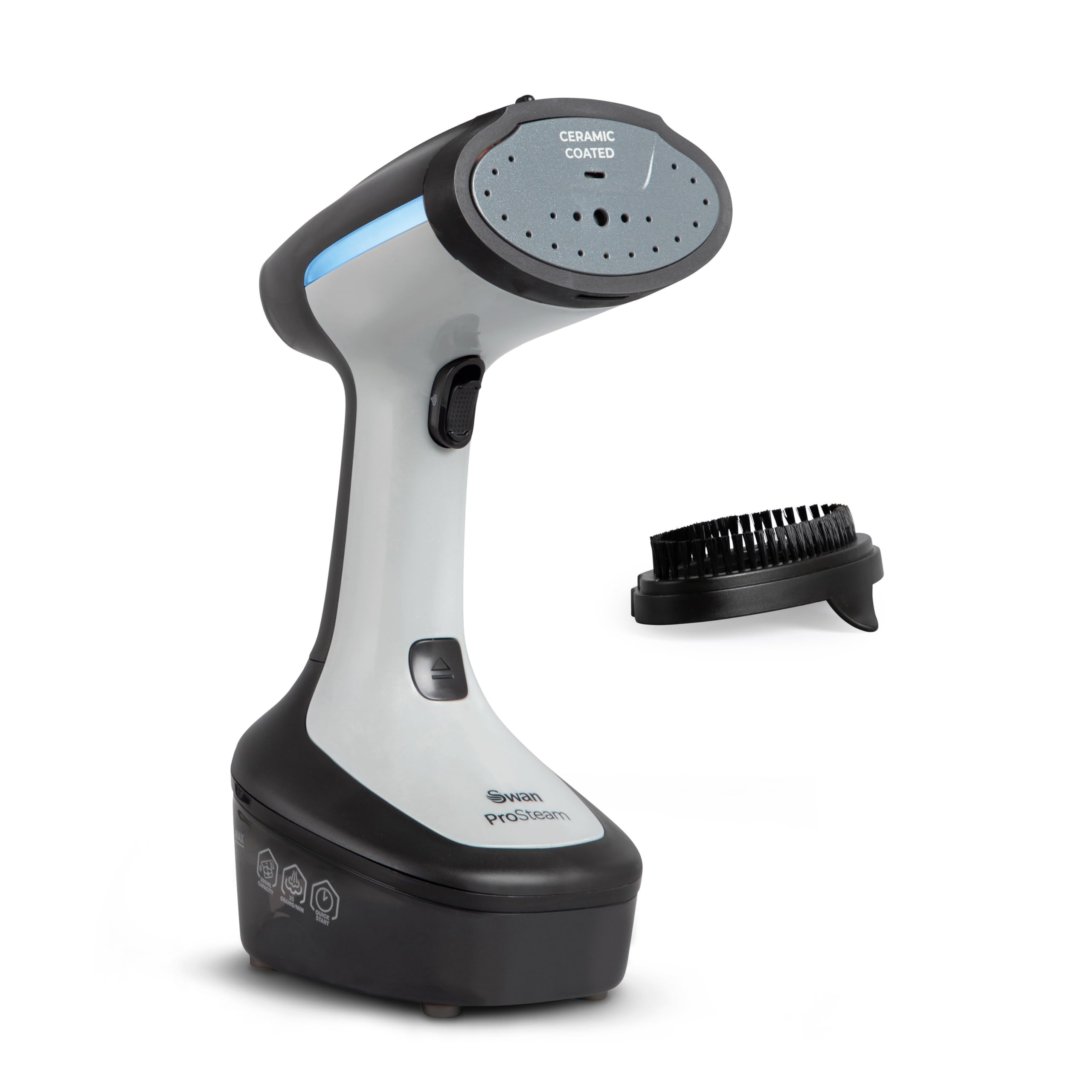 Portable Garment Steamer, Lightweight, Jet Steam, Cloth Friendly Ceramic Coated Steam Panel, Removes Bacteria and Odours, 1500W, 300ml Water Tank, 25 g Steam Rate, SI12022N (Black and White)