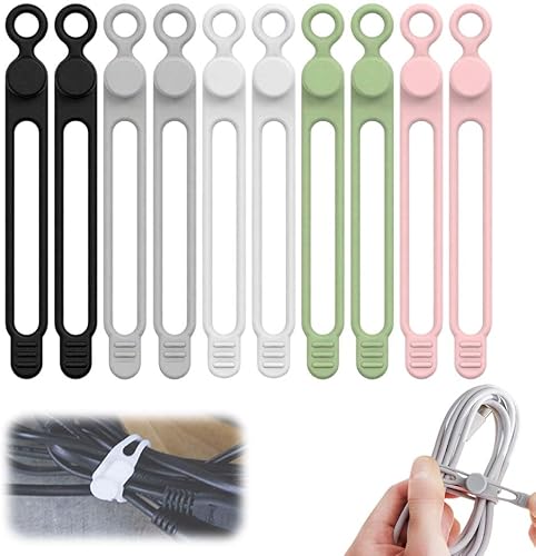Organizador de cables de datos, organizadores de auriculares de silicona mejorados, correas elásticas multiusos reutilizables para agrupar y sujetar