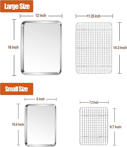 Miniatura 2 de P&P CHEF Juego de bandeja y estante para hornear de 16 + 10.4 pulgadas, bandejas de acero inoxidable para hornear con estantes de refrigeración para