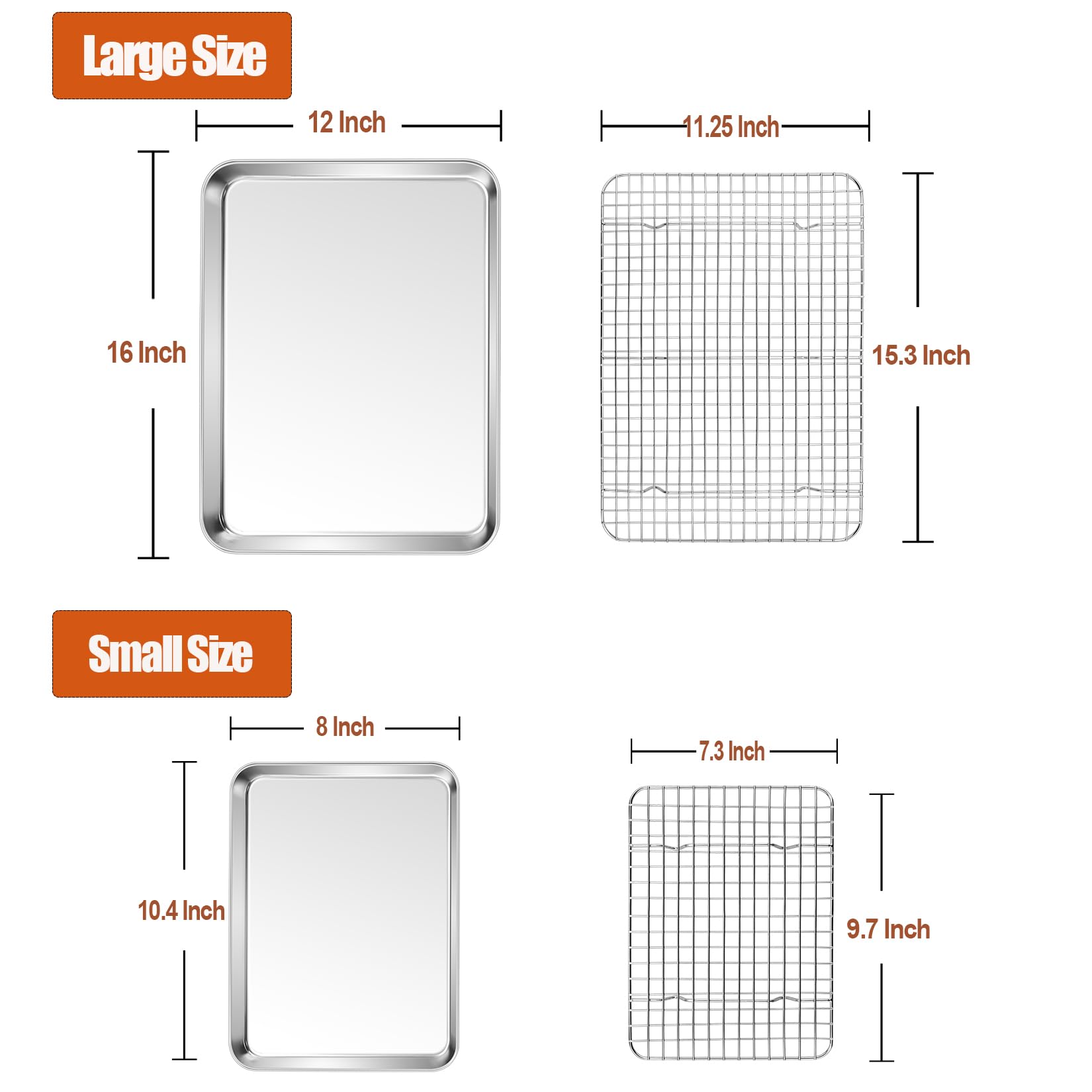 P&P CHEF Lot de 4 plaques de cuisson à biscuits de 40,6 + 26,4 cm avec