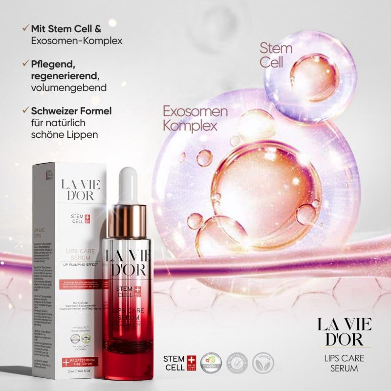 LaVieDor Komplettset – Anti-Aging Serum, Tagescreme mit LSF 30 & Lippenpflege, Stammzell-Technologie & Exosomen-Komplex, Lippenpflege mit Volumen-Effekt, Hochdosiertes Gesichtsserum mit Hyaluronsäure