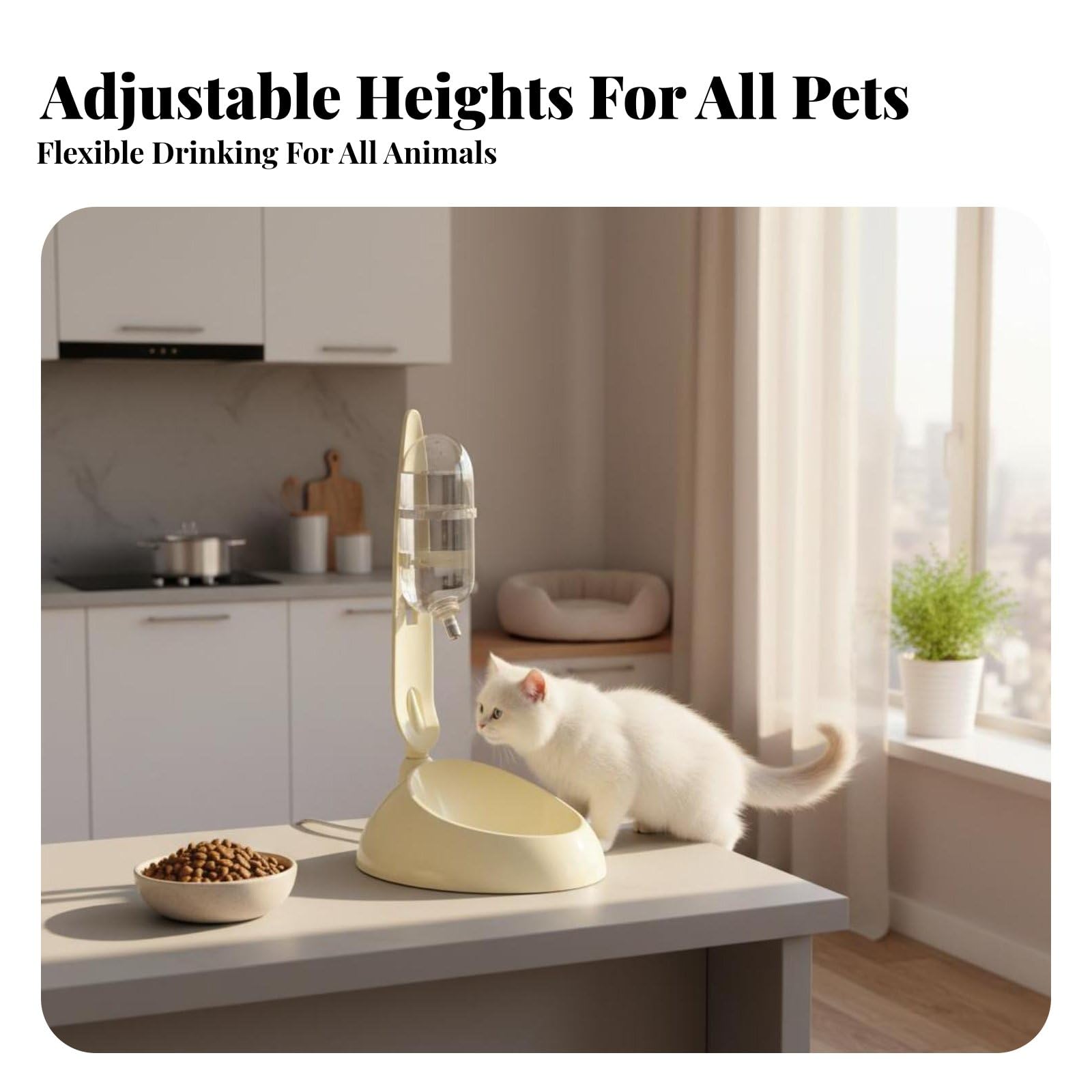 Distributore di acqua per animali domestici, ciotola per cibo con altezza regolabile, resistente alle fuoriuscite, ugello in acciaio inox, stabile, non elettrico, adatto per installazione