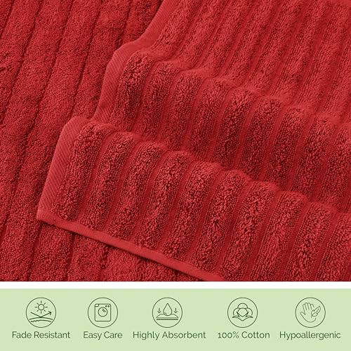 Image of Elegant Comfort 100% Turkish Cotton Corduroy Ribbed Luxury Soft 2 Pack Bath Towels 27 x 54 Inch - Ultra Plush, Absorbent, Quick Dry, Hotel Spa Quality Towels for Bathroom Essentials, Red