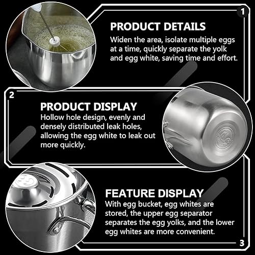 Miniatura 5 de Angoily Separador de huevos, herramienta separadora de yema de huevo de acero inoxidable, separador, tamiz, artilugio de cocina, cubo divisorio de