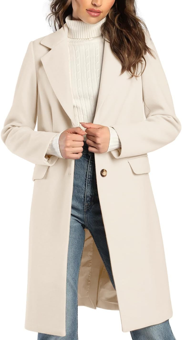 IDEALSANXUN Womens Wool Coats Fall Winter Notch Lapel Long Trench Coat Peacoat Blazer Jackets