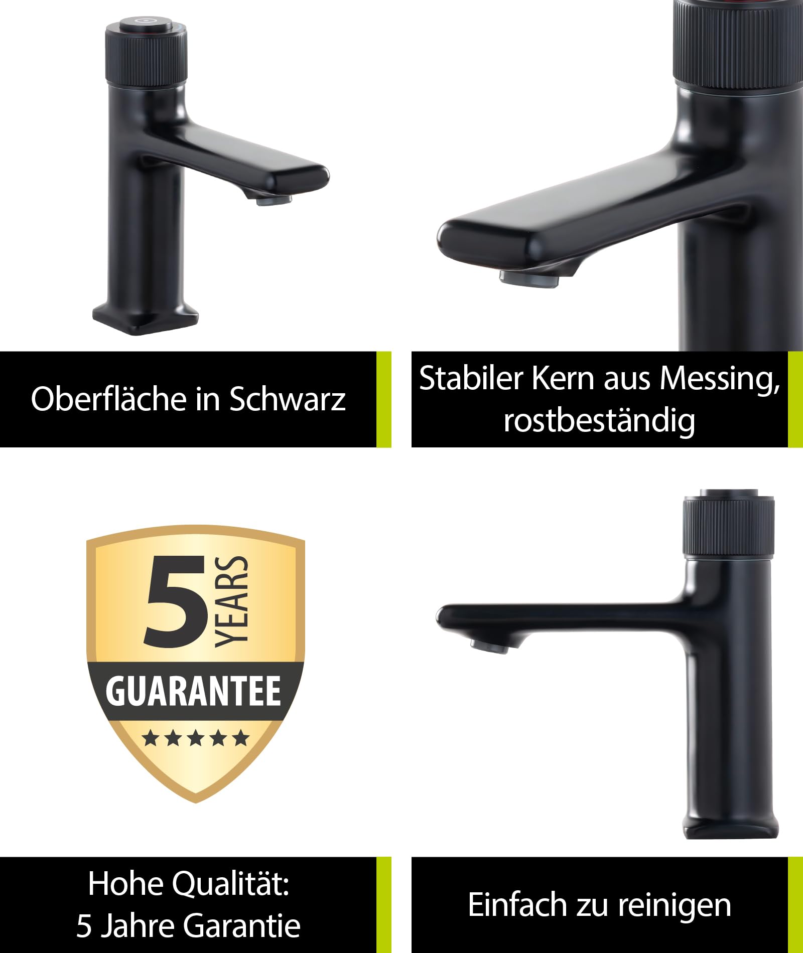 aquaSu® 799140 Lauri - Grifo para lavabo (con mango giratorio, válvula desplegable, cartucho de cerámica, fijación sin herramientas, núcleo de latón), color negro