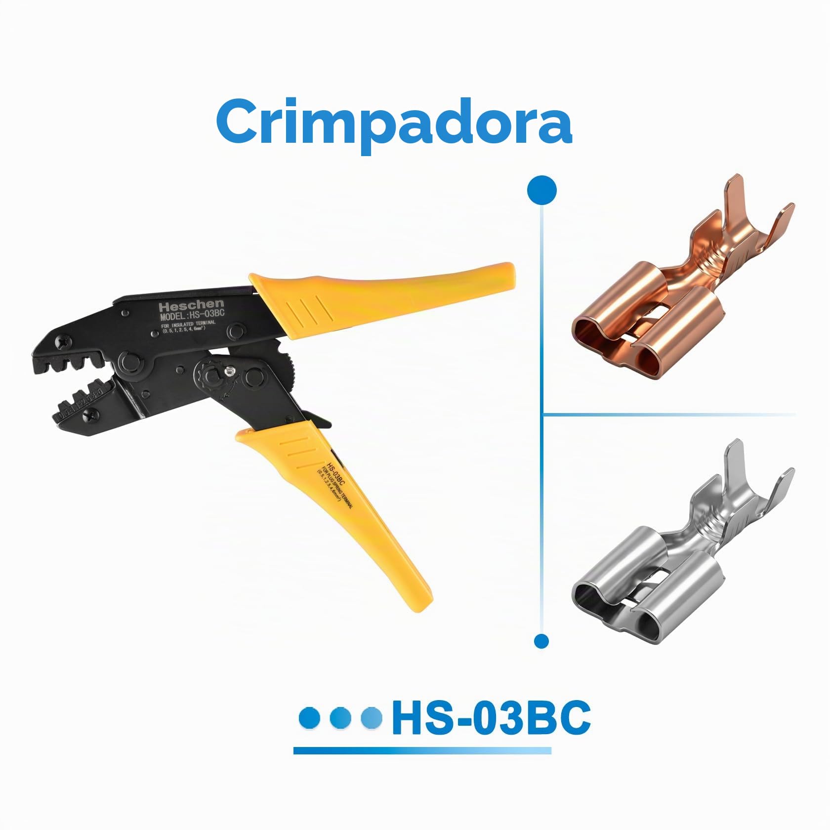 Heschen 100 terminales de crimpado de pala de 6,3 mm, latón, no aislados, para cables de 1 a 1,5 mm²