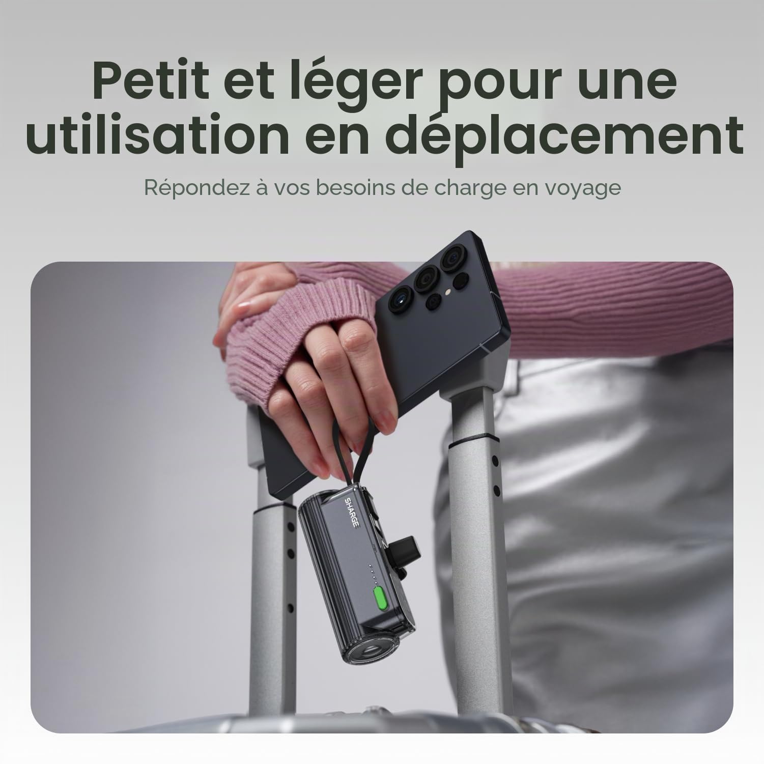 SHARGE Flow Mini 2 Power Bank 22.5w Max, Kleine Powerbank für Unterwegs, Schnelllade-Akkupack mit Lightning- und USB-C-Anschluss, Tragbares Ladegerät mit Integriertem Kabel für iPhone 16/15/14, Galaxy