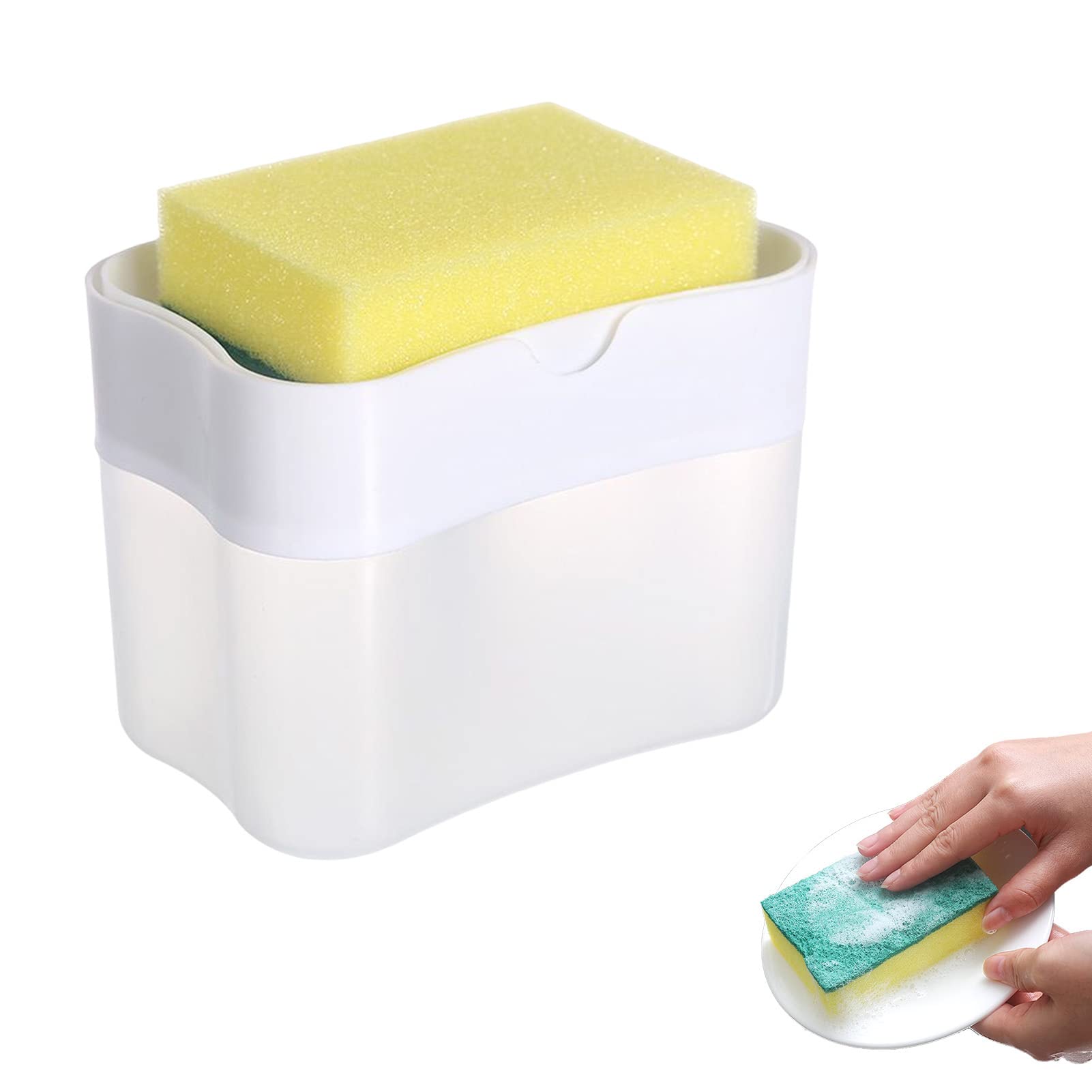 Dispenser di sapone in spugna - Dispenser di sapone per lavandino 2 in 1 con supporto per spugna - Supporto per spugna Lavandino detersivo per piatti Dispenser di sapone da banco Eubeisaqi