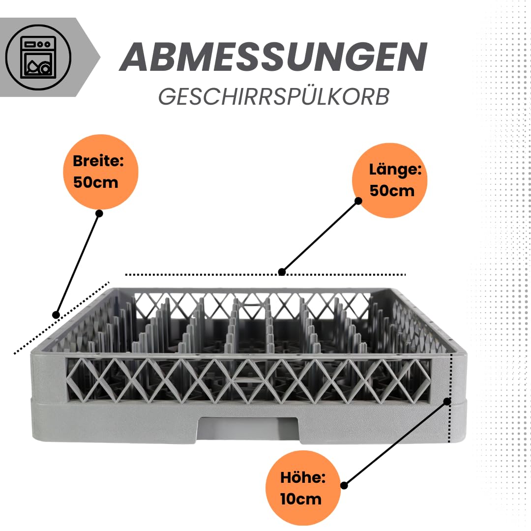 6-er Set Spülkorb für Teller & Tabletts 50x50 cm – Geschirrspülkorb für Gastro Spülmaschinen – Robuster Spülmaschinenkorb mit eingegossenen Stiften – Grobmaschiger Geschirrkorb aus Polypropylen