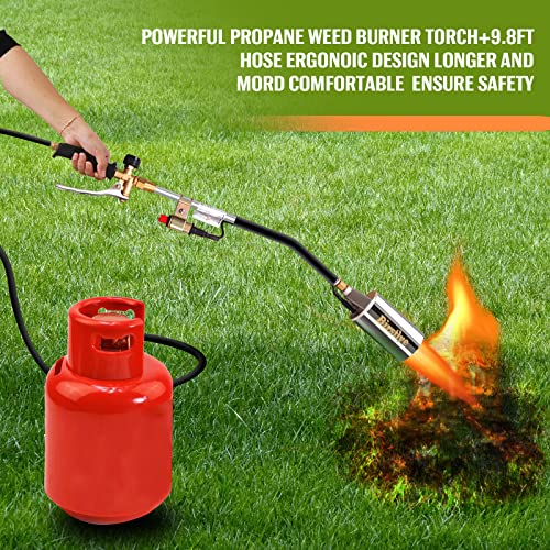 Propane-Torch-Weed-BurnerWeed-TorchHigh-Output-500000-BTU-flamethrower-with-Push-Button-Igniter-and-98-ft-HoseCSA-CERTIFIED-for-burning-weedsSilver