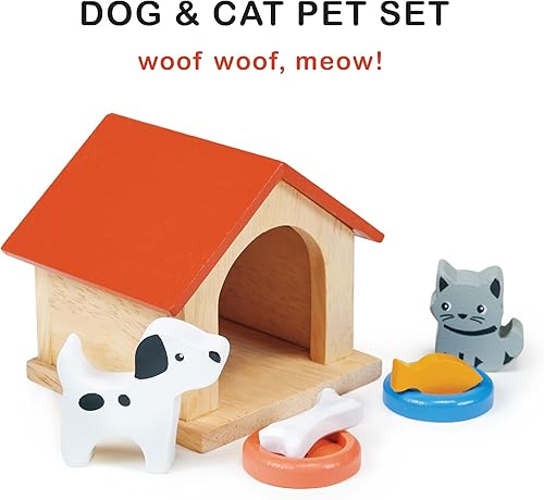 Miniatura 2 de Juego de casa de muñecas para perros y gatos con perrera y mascotas, 3.27 pulgadas de longitud, madera, juego imaginativo, niños y niñas