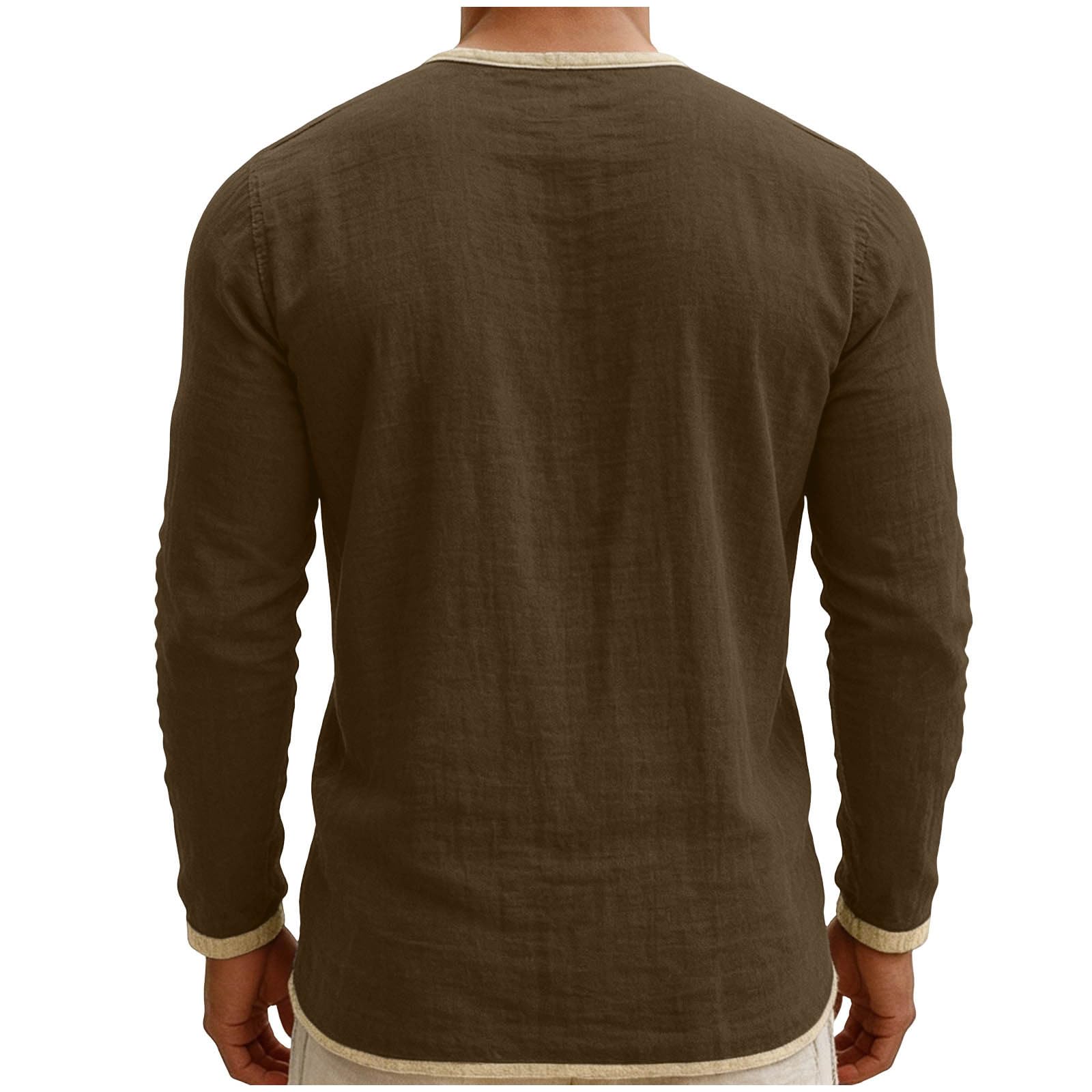 Chemise Homme Coton et Lin Été Sport Manches Longues Tee Shirt Décontracté Col Rond Boutonnée T-Shirts Respirant Grande Taille Top Quotidien Extérieure Mode Habit Fitness Haut