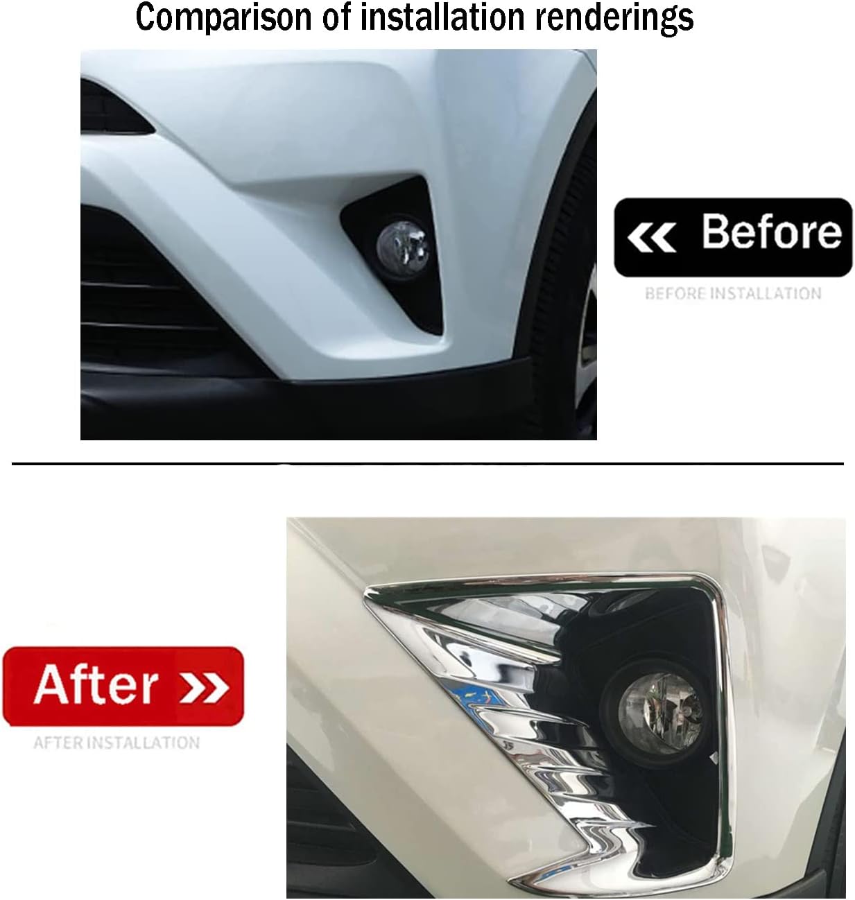 Car Accessories Fit For Toyota RAV4 Hybrid XLE Limited SE LE 2016 2017 2018 Front Fog Lights Lamps Cover Trim (Glossy Chrome Style) ABS 2PCS