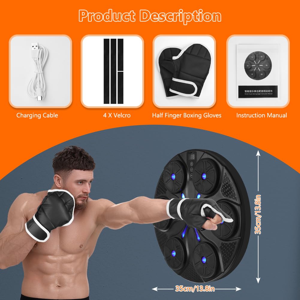 HOTUT Macchina da Boxe Musicale, Music Boxing Machine Adulti Intelligente con Bluetooth e Guanti da Boxe, 8 modalità di velocità Macchina da Box Musical Pugile, per Bambini e Adulti per Casa Interni
