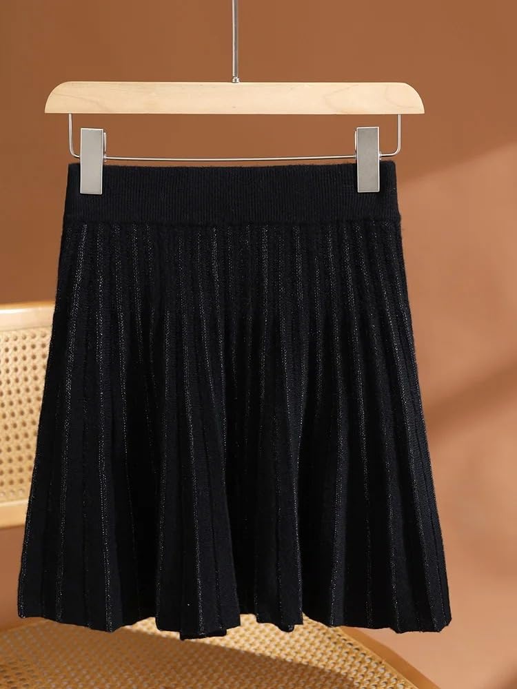 Gonna a pieghe in lana da donna, con elastico in vita, mini gonne a trapezio per autunno inverno