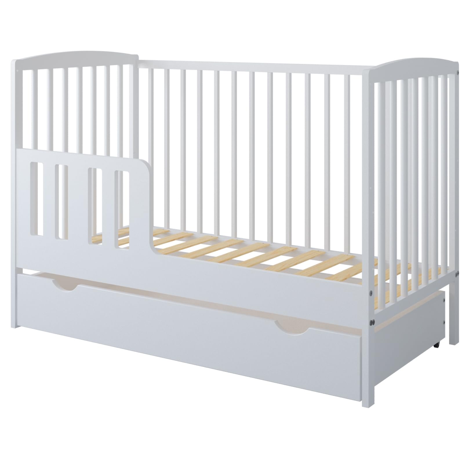 zee Cuna para Bebé 120 x 60 cm Blanca con Cajón y Barandilla de Seguridad Altura Ajustable en 3 Niveles Cuna Infantil de Madera de Pino