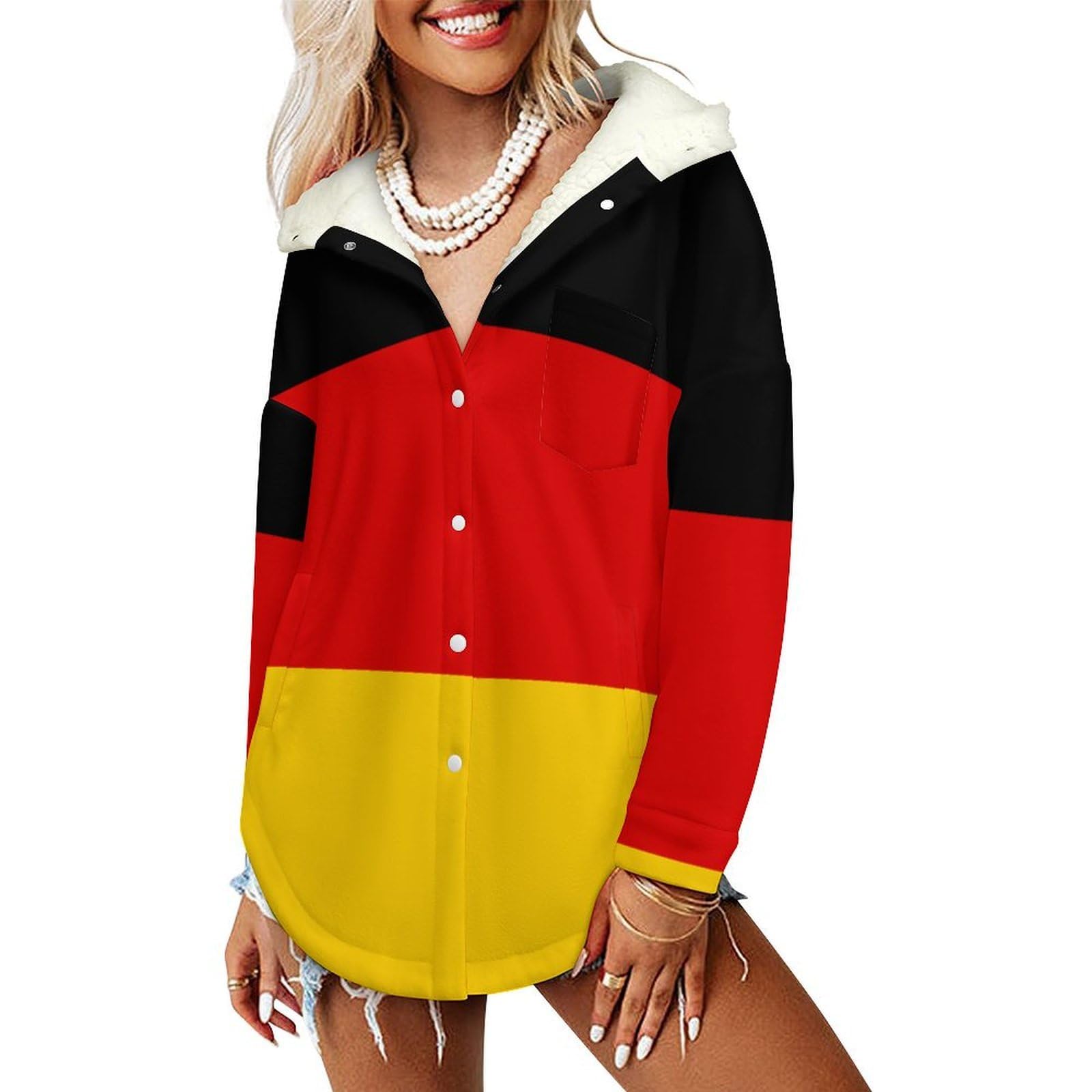 Sudadera de Forro Polar con Capuch Bandera Alemana Mujer Invierno Hoodies con Bolsillos Jersey Informal de Manga Larga Abrigo Chaqueta con Capucha, Rojo Y Negro