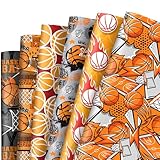 AnyDesign 12 Sheet Basketball Wrapping Paper Sports Ball Theme Gift Wrap Paper Bulk Folded Flat Cartoon DIY Craft Paper for Birthday Holiday Party Supplies, 19.7 x 27.6 In