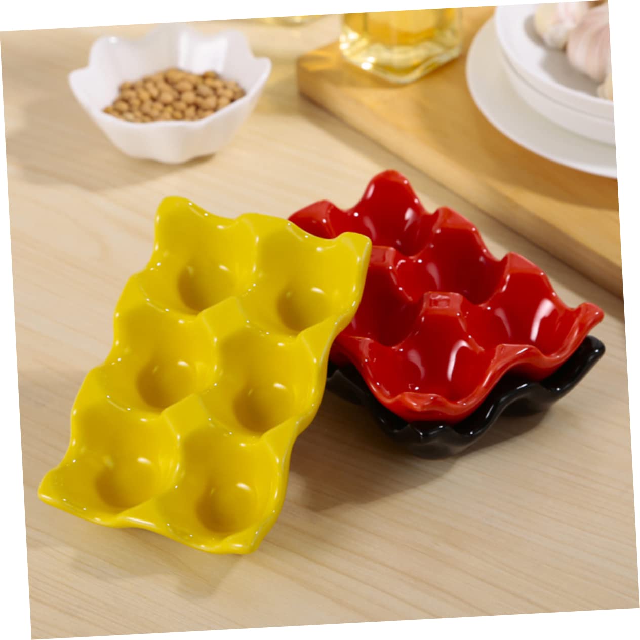 BEBEMOKO 1pc Egg Tray Eggs Dispenser Porcelain Red Refrigerator Egg Plate Refrigerator Egg Holder Egg Organizer Reusable Egg Cartons Egg Holder Dish Decorative Egg Dispenser Ceramics Yellow