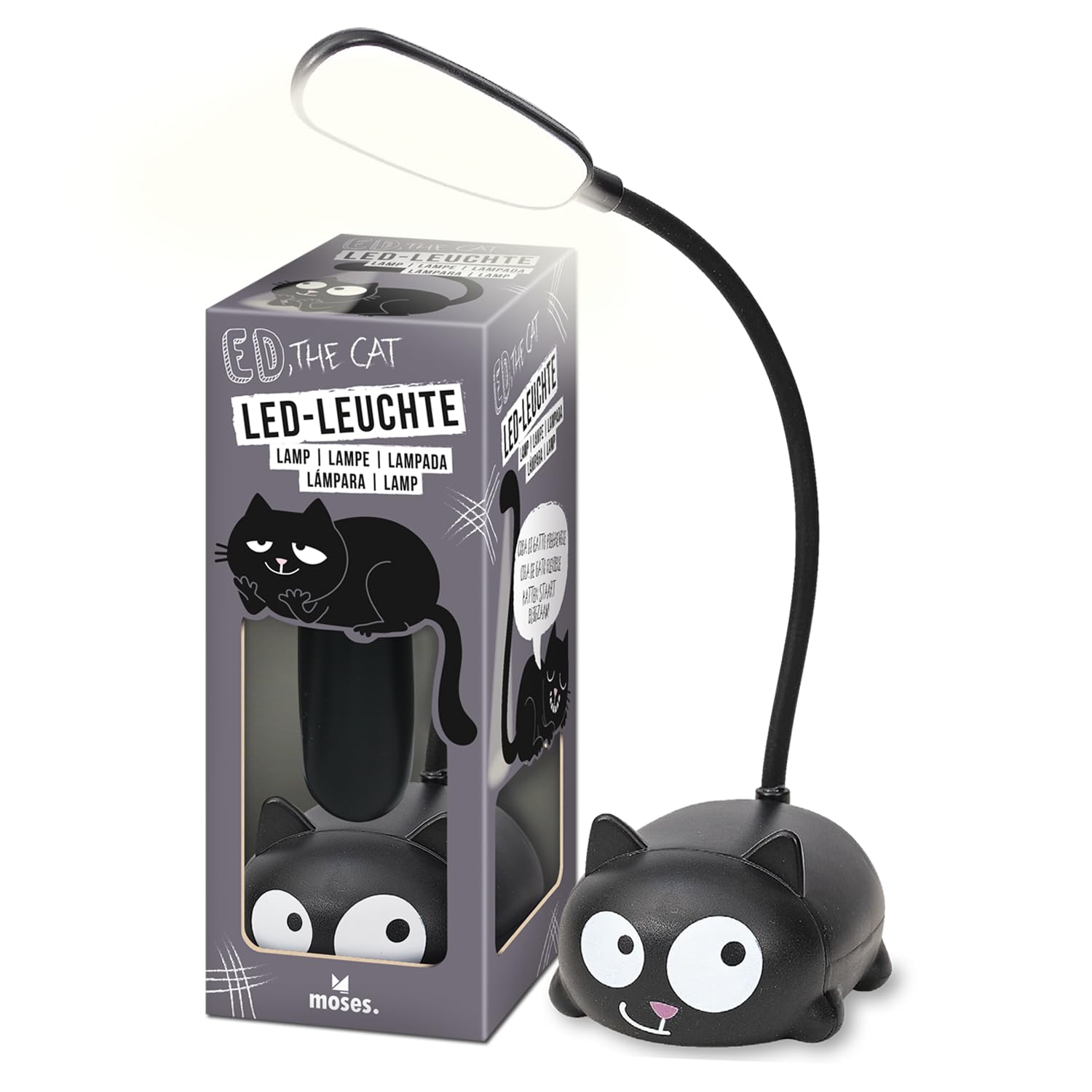 moses. Ed The Cat Light, Flexible LED Cat Design, Rechargeable Desk Lamp with Battery and USB-C Connector, Decorative Table Lamp for Cat Fans