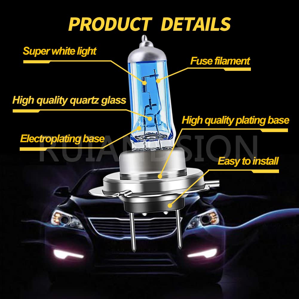 Ruiandsion 2pcs H7 alogena faro lampadina fendinebbia 100W 24V Xenon bianco 6000K lampadine