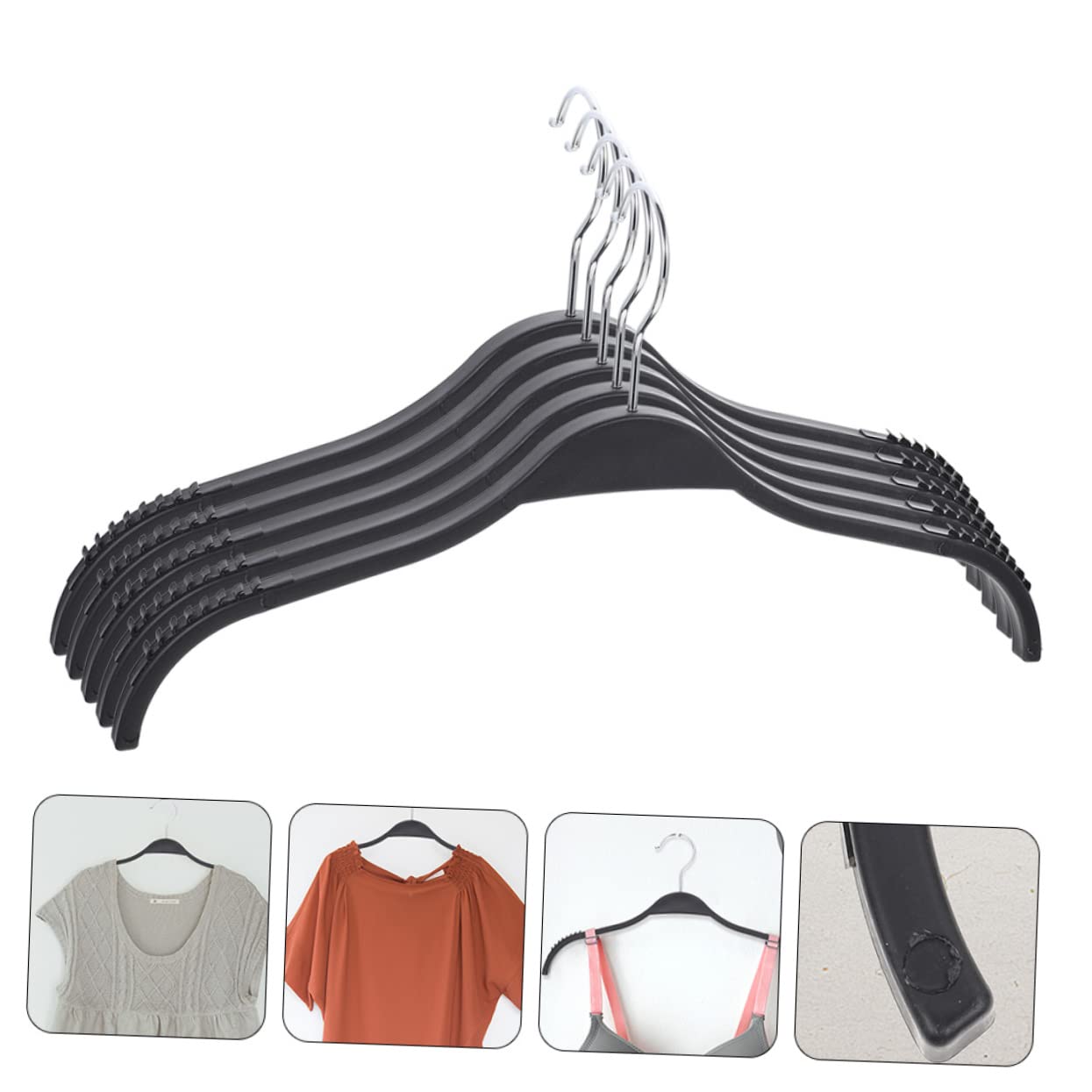 Garneck 5pcs Coat Hanger Black Pant Hangers Clothes Hanger Hanging Hamper Woven Hangers for Non-Slip Clothes Hangers Non- Clothes Rack Home Hangers Anti-Skid Clip Hangers Plastic
