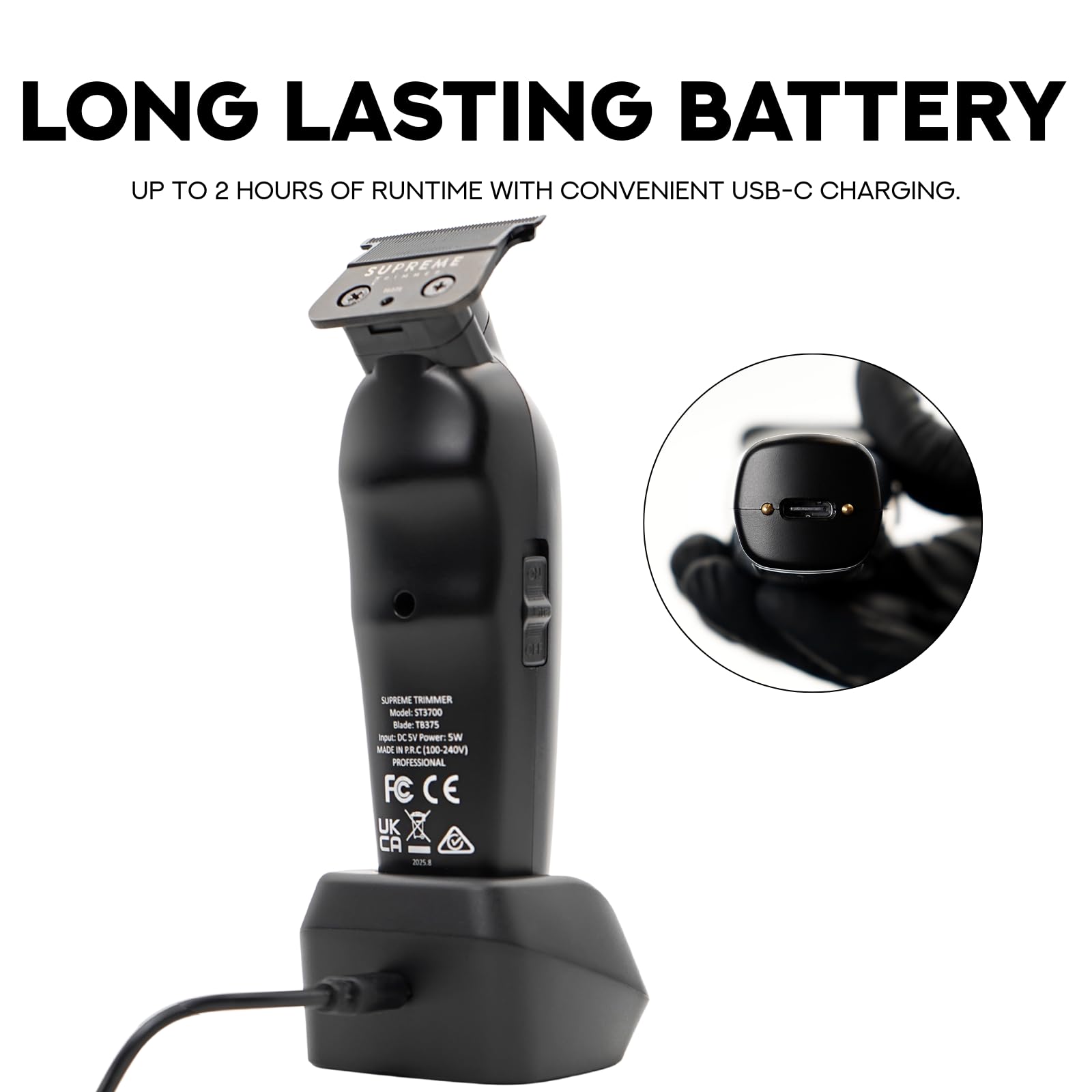 Supreme Trimmer Vader Lite ST3700 – Professioneller kabelloser Friseurauskleidung & Detailer, 120 Minuten Laufzeit, 7000 U/min Motor, Zero Gap DLC T-Blade, USB-C Schnellladung, Bart, Haare & Körper