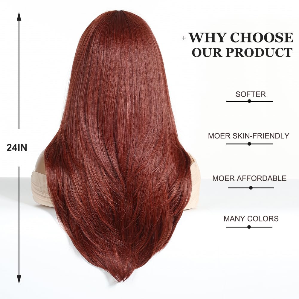 Esmee Long Straight Red Brown Wigs for Women with Fringe Natural Synthetic Hair Wig for Daily & Party Use - Image 4