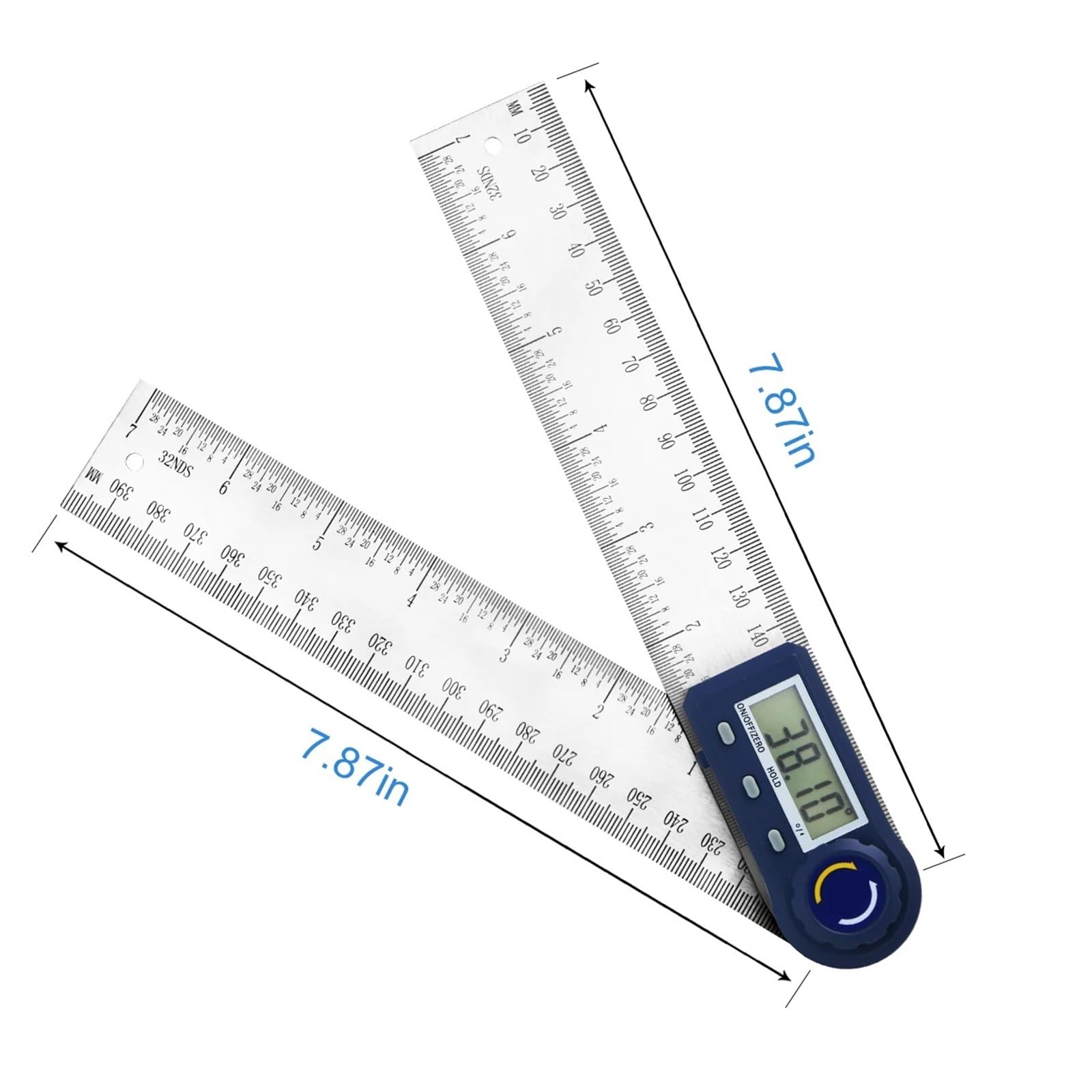 Rapporteur d'angle, Règle de détecteur d'angle numérique 7 pouces/200 Mm en acier inoxydable avec boîtier, détecteur d'angle de rapporteur numérique for la mesure du travail du bois(0-200mm widen)