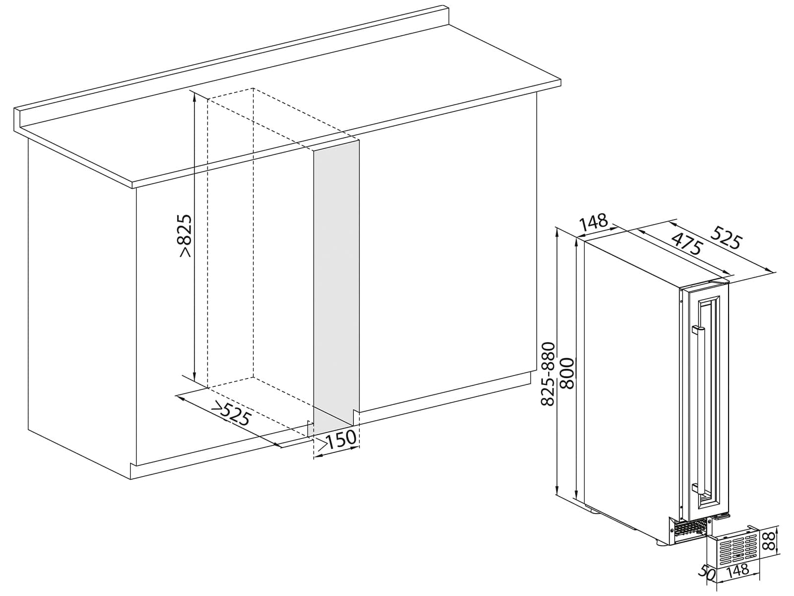 Amica WK 341 101 E Weintemperierschrank/Edelstahloptik / 82,5 cm (H) x 14,8 cm (B) x 52,5 cm (T) / 18 l Nutzinhalt/Elektronische Steuerung/Ventilator/LED-Beleuchtung
