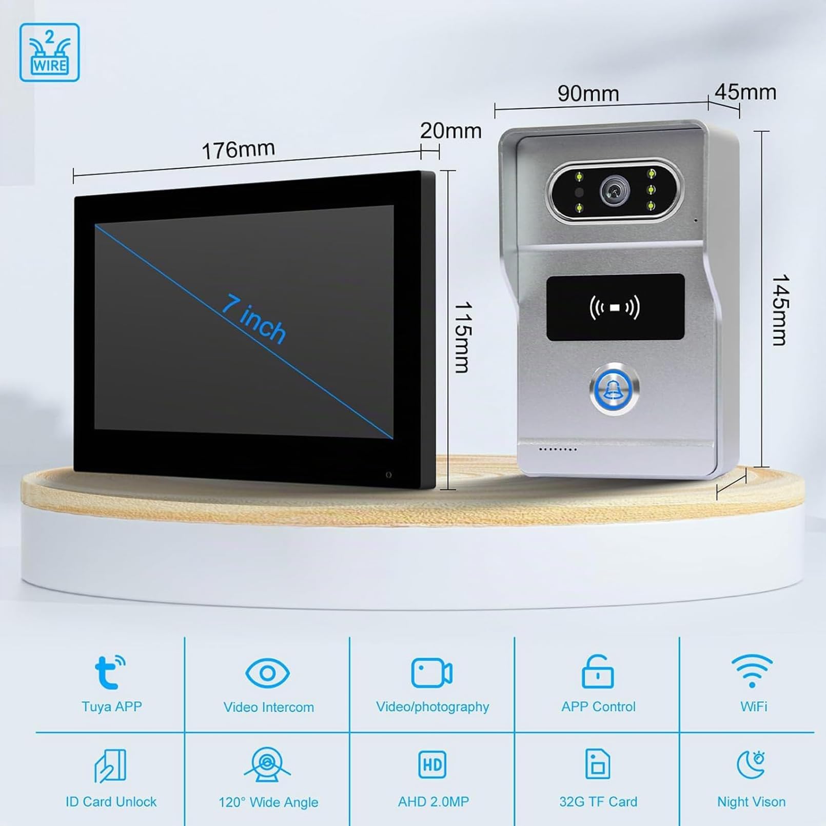 2 Fili AHD1080P Videocitofono Intelligente,Tuya WiFi IPS 7‘’ Videocitofono Porta, Sblocco RFID, Visione Notturna